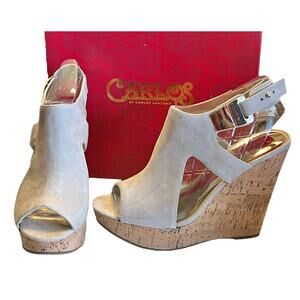 NEW Carlos Santana ESPADRILLE SANDALS Malor Slingback Platform Wedge SHOES 9.5
